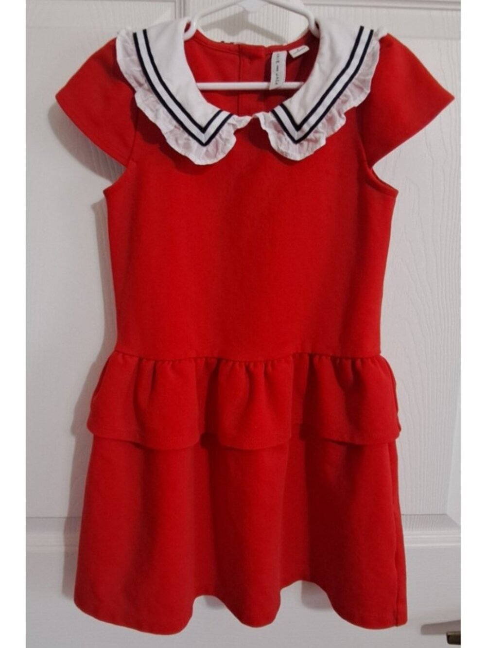 Janie and Jack Girl's 6 Red Cap Sleeve Dress White Ruffle Collar